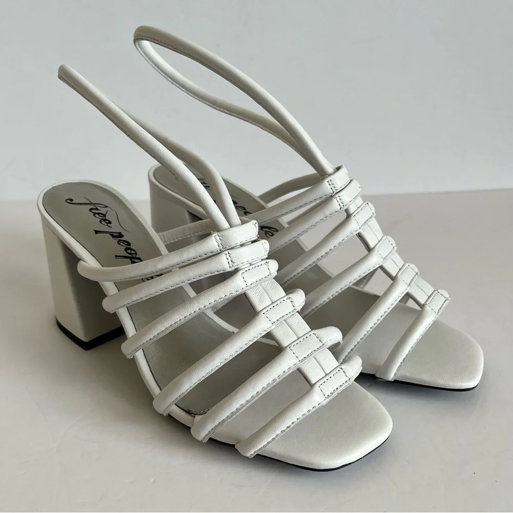Free People White Strappy Block Heels Colette Sandal 8